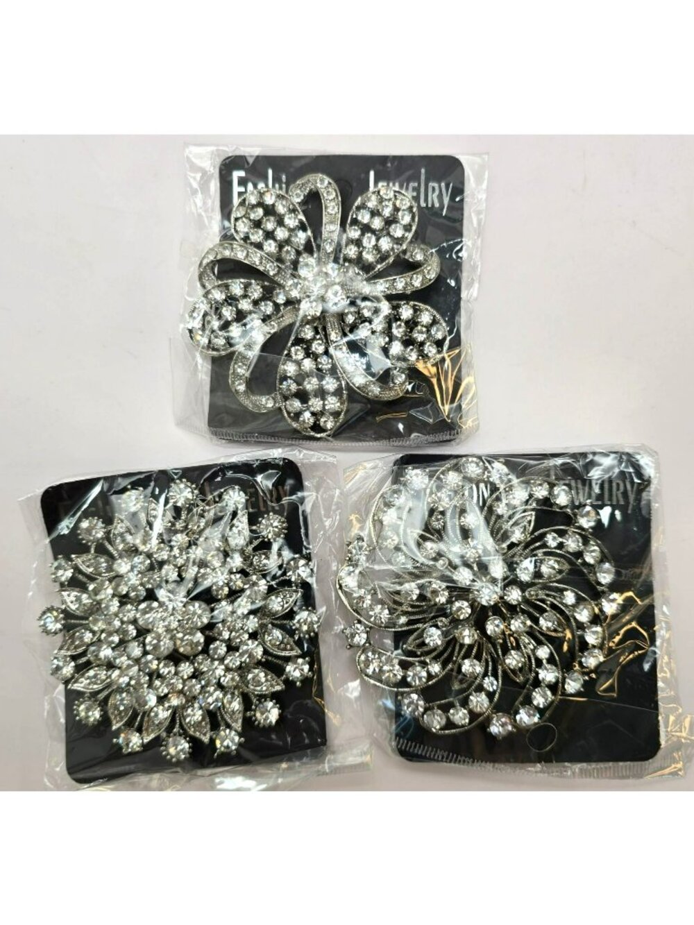 Rhinestone Crystal Silver Brooch Set Flower Style Pins Fashion Jewelry LH4431